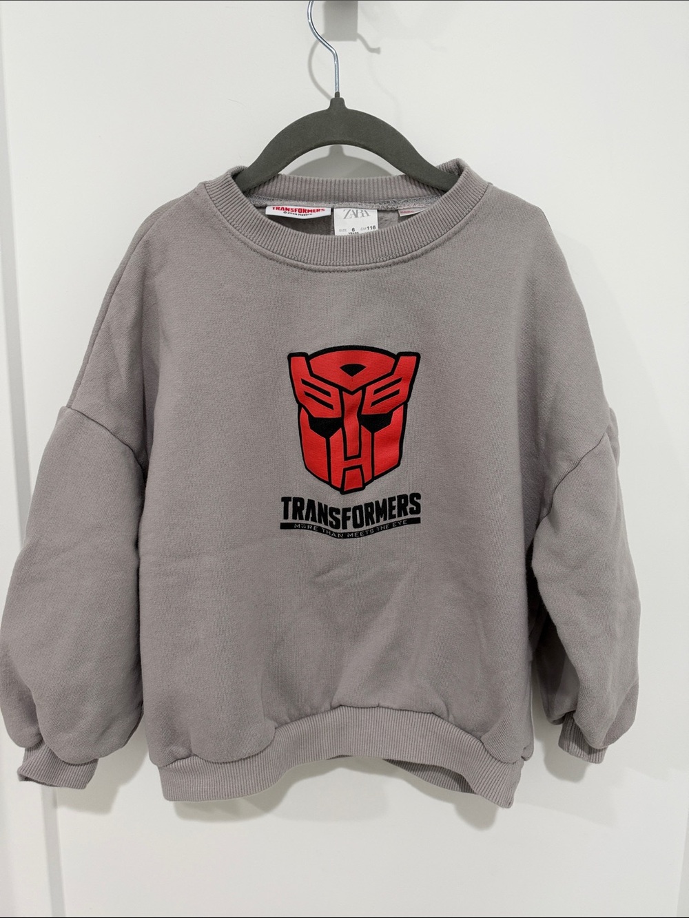 Zara Gray Crewneck Sweater with Red Transformers Logo